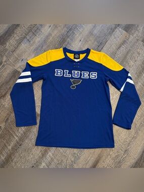 NHL St. Louis Blues Women’s Large Long Sleeve Shirt Blue Gold Hockey Stretch Top